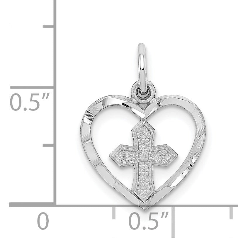 14k White Gold Cut-out Cross in Heart Charm