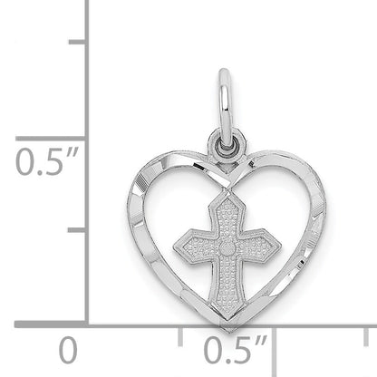 14k White Gold Cut-out Cross in Heart Charm
