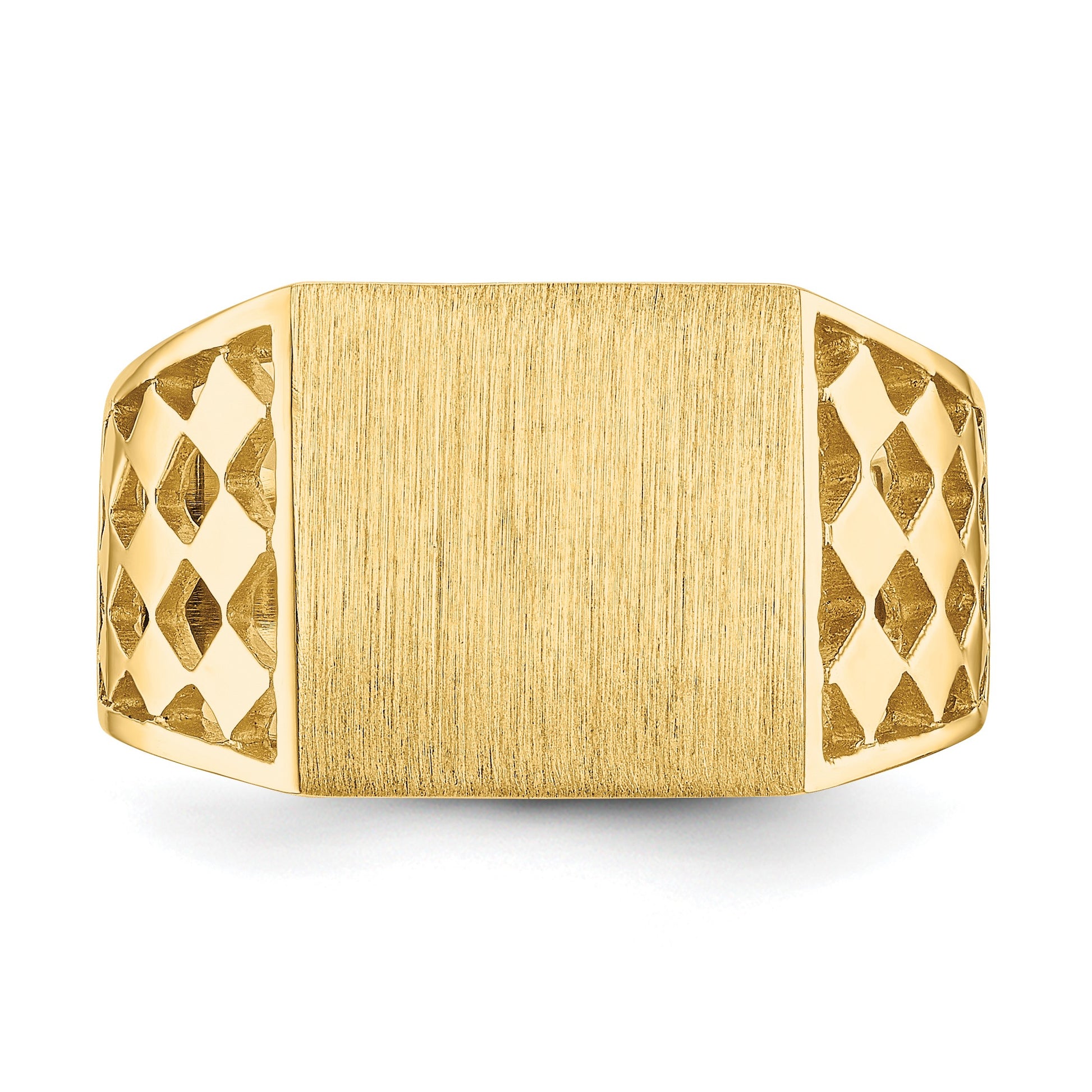 14k 12.5x12.0mm Rectangle Open Back Cut-out Squares Mens Signet Ring