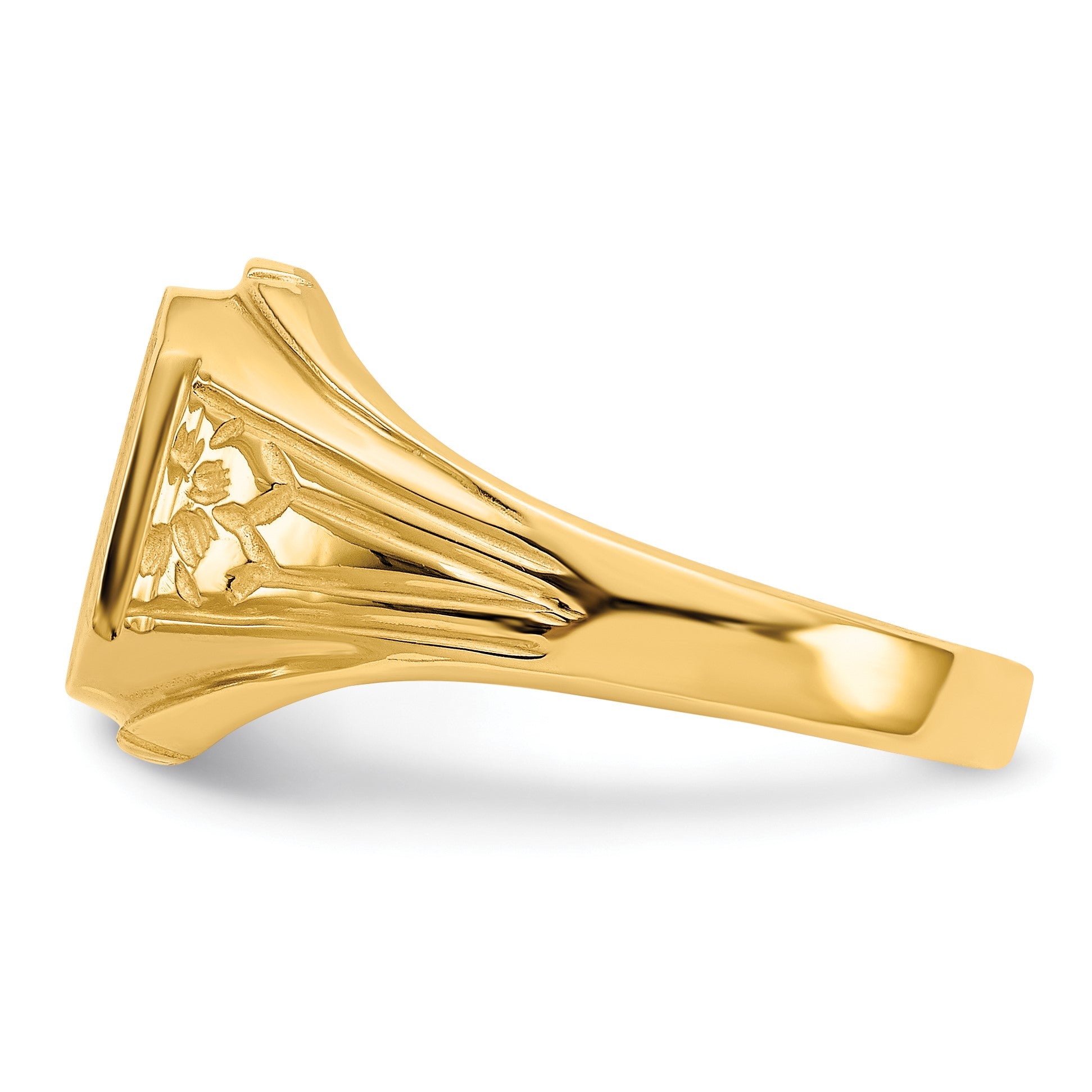 14k 9.0x9.0mm Octagon Open Back Floral Signet Ring