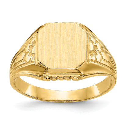 14k 9.0x9.0mm Octagon Open Back Floral Signet Ring