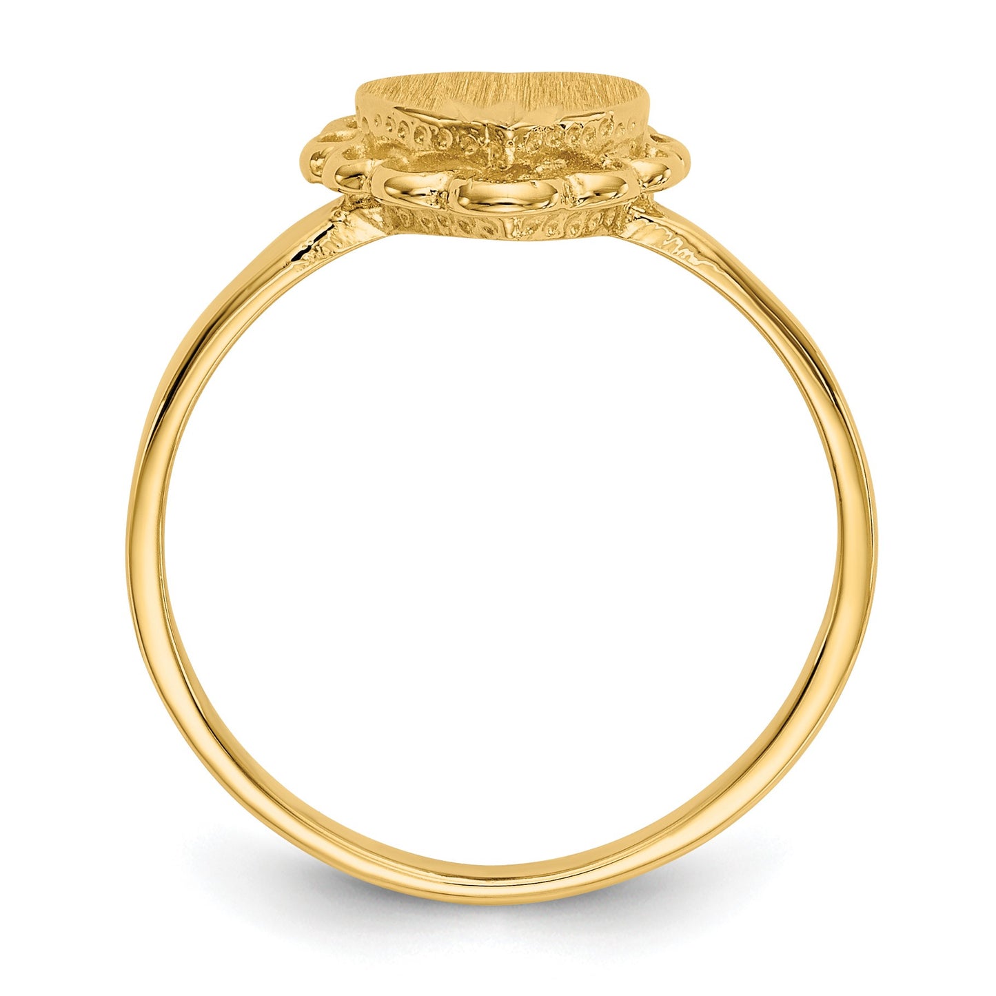 14k 7.0x6.5mm Open Back Scalloped Edge Heart Signet Ring