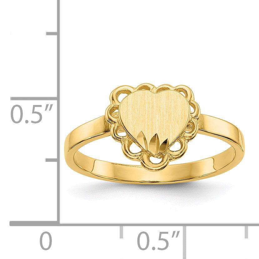 14k 7.0x6.5mm Open Back Scalloped Edge Heart Signet Ring