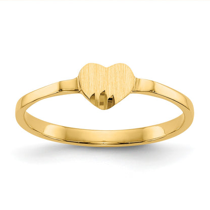 14k Diamond-cut 5.0x4.75mm Closed Back Size 4 Childs Heart Signet Ring