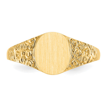 14k 7.0x8.0mm Oval Closed Back Signet Ring