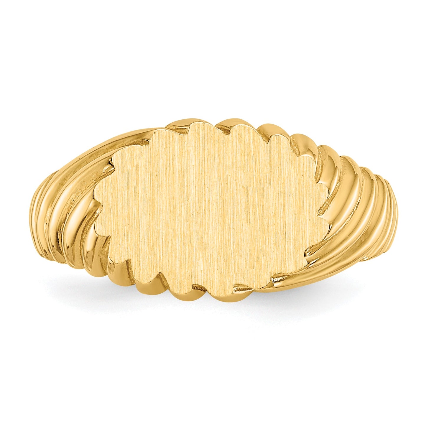 14k 10.0x7.5mm Oval Open Back Scalloped Edge Signet Ring