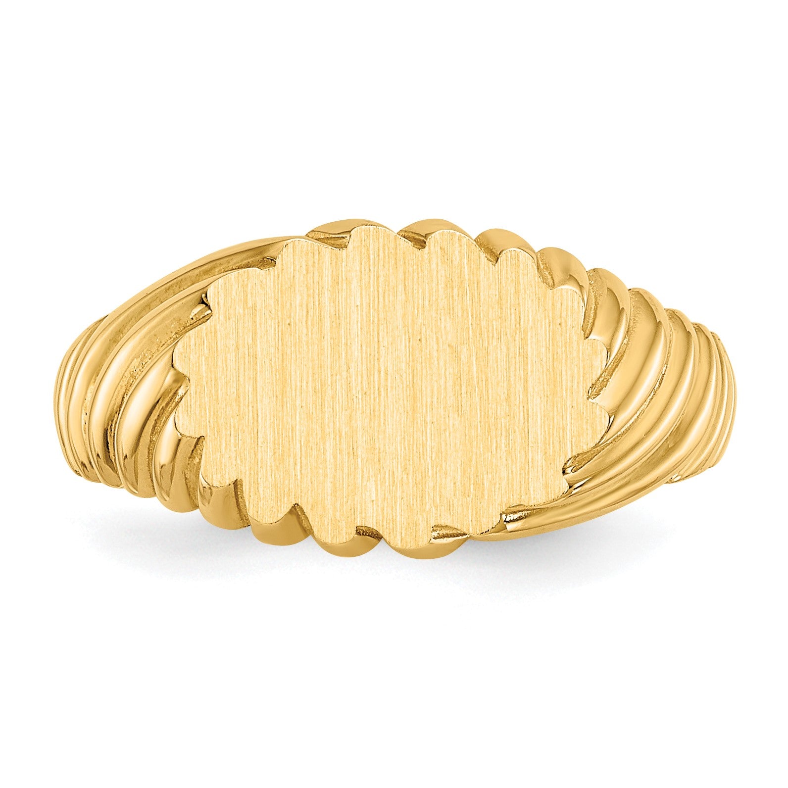 14k 10.0x7.5mm Oval Open Back Scalloped Edge Signet Ring