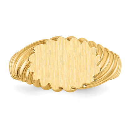 14k 10.0x7.5mm Oval Open Back Scalloped Edge Signet Ring