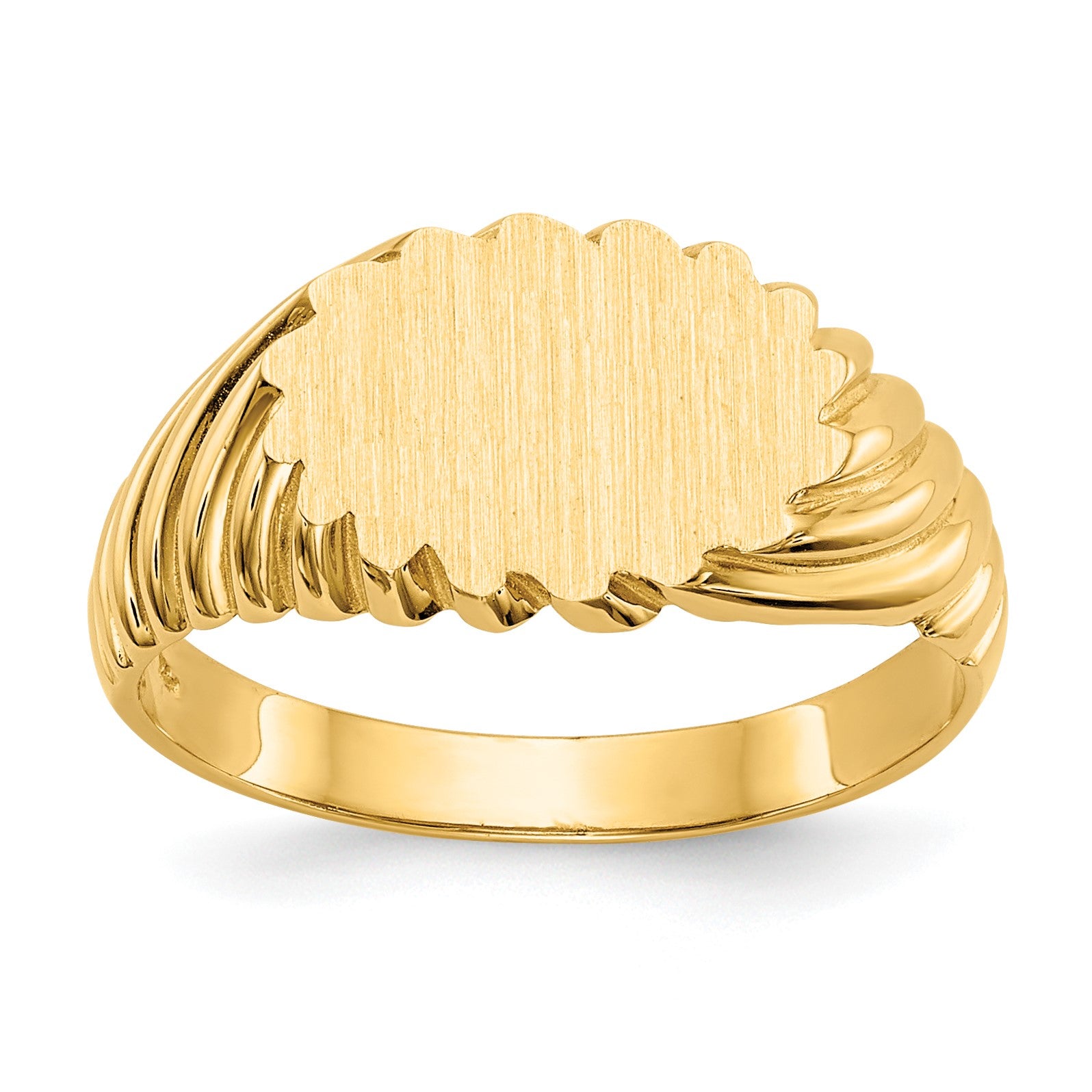 14k 10.0x7.5mm Oval Open Back Scalloped Edge Signet Ring