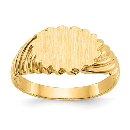 14k 10.0x7.5mm Oval Open Back Scalloped Edge Signet Ring