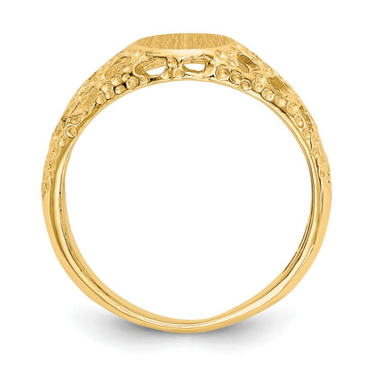 14k 5.5x6.5mm Open Back Size 3 Childs Oval Filigree Signet Ring