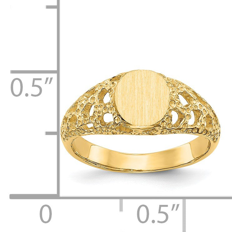 14k 5.5x6.5mm Open Back Size 3 Childs Oval Filigree Signet Ring