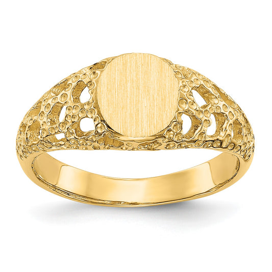 14k 5.5x6.5mm Open Back Size 3 Childs Oval Filigree Signet Ring