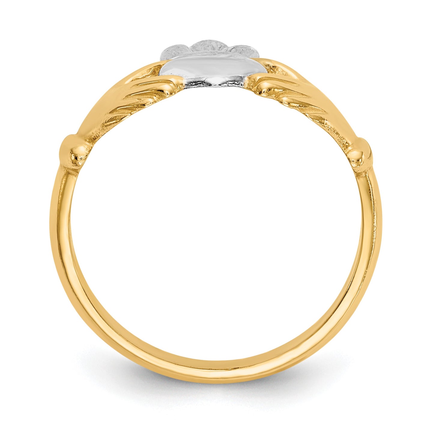 14k and White Rhodium Polished Claddagh Ring