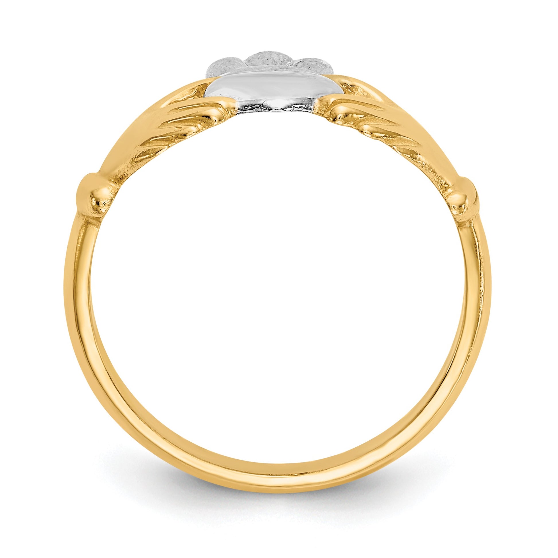 14k and White Rhodium Polished Claddagh Ring