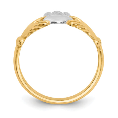 14k and White Rhodium Polished Claddagh Ring