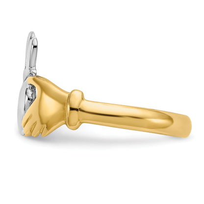 14k and White Rhodium Polished Claddagh Ring