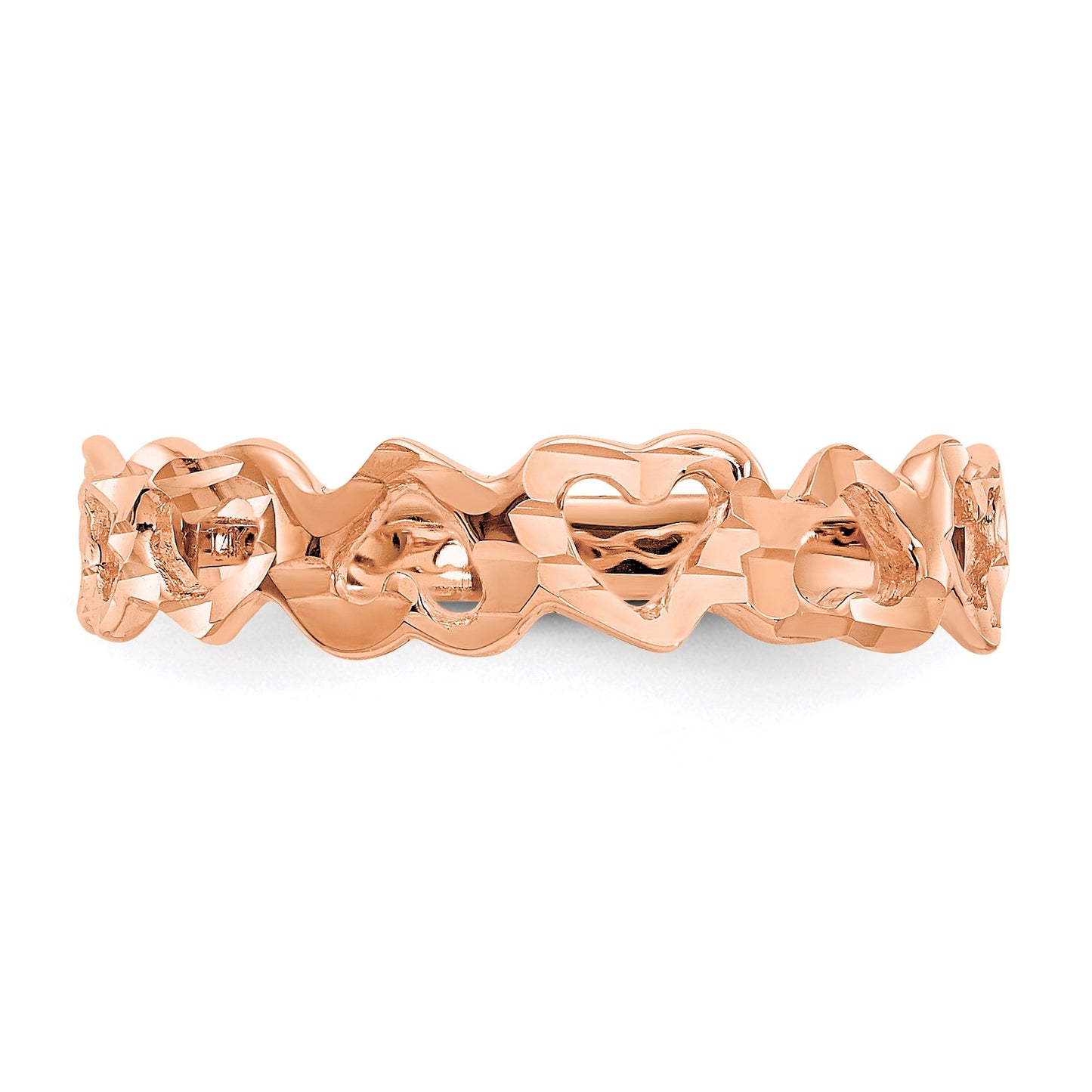 14K Rose Gold Diamond-cut Hearts Ring