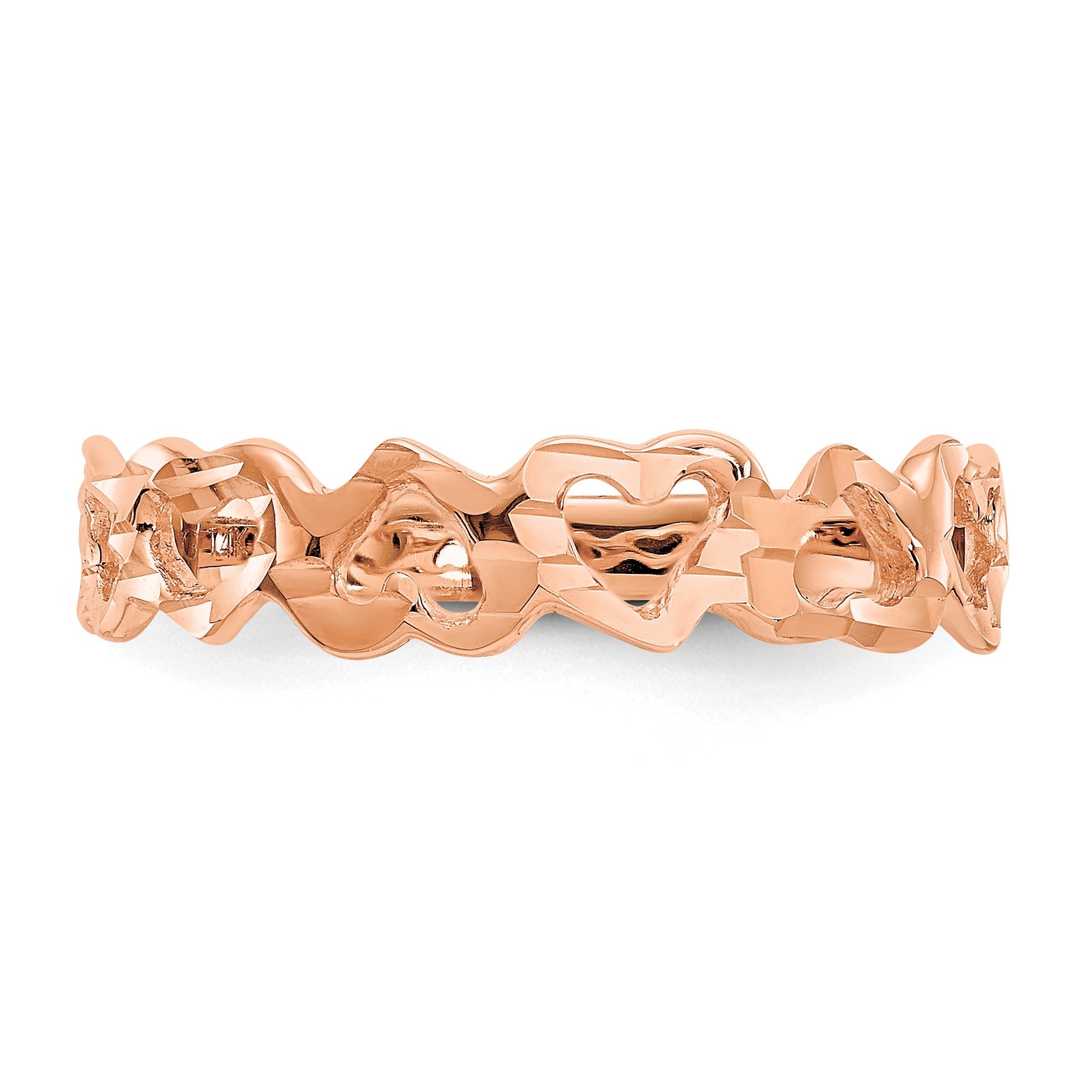 14K Rose Gold Diamond-cut Hearts Ring