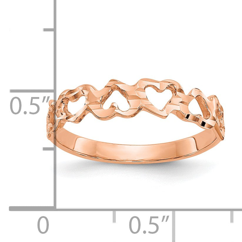 14K Rose Gold Diamond-cut Hearts Ring
