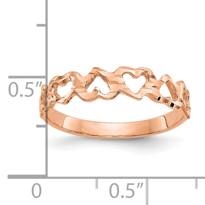 14K Rose Gold Diamond-cut Hearts Ring