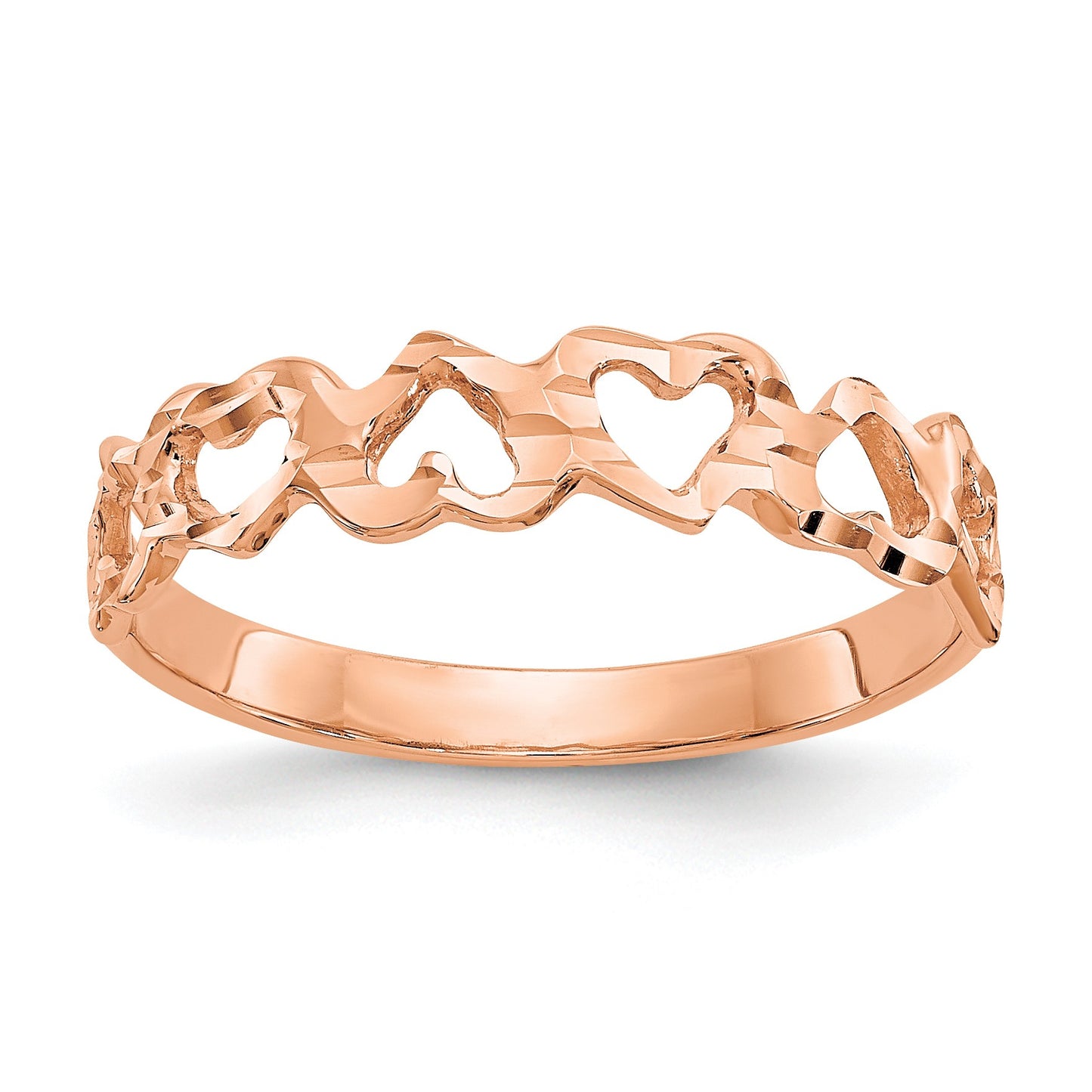 14K Rose Gold Diamond-cut Hearts Ring