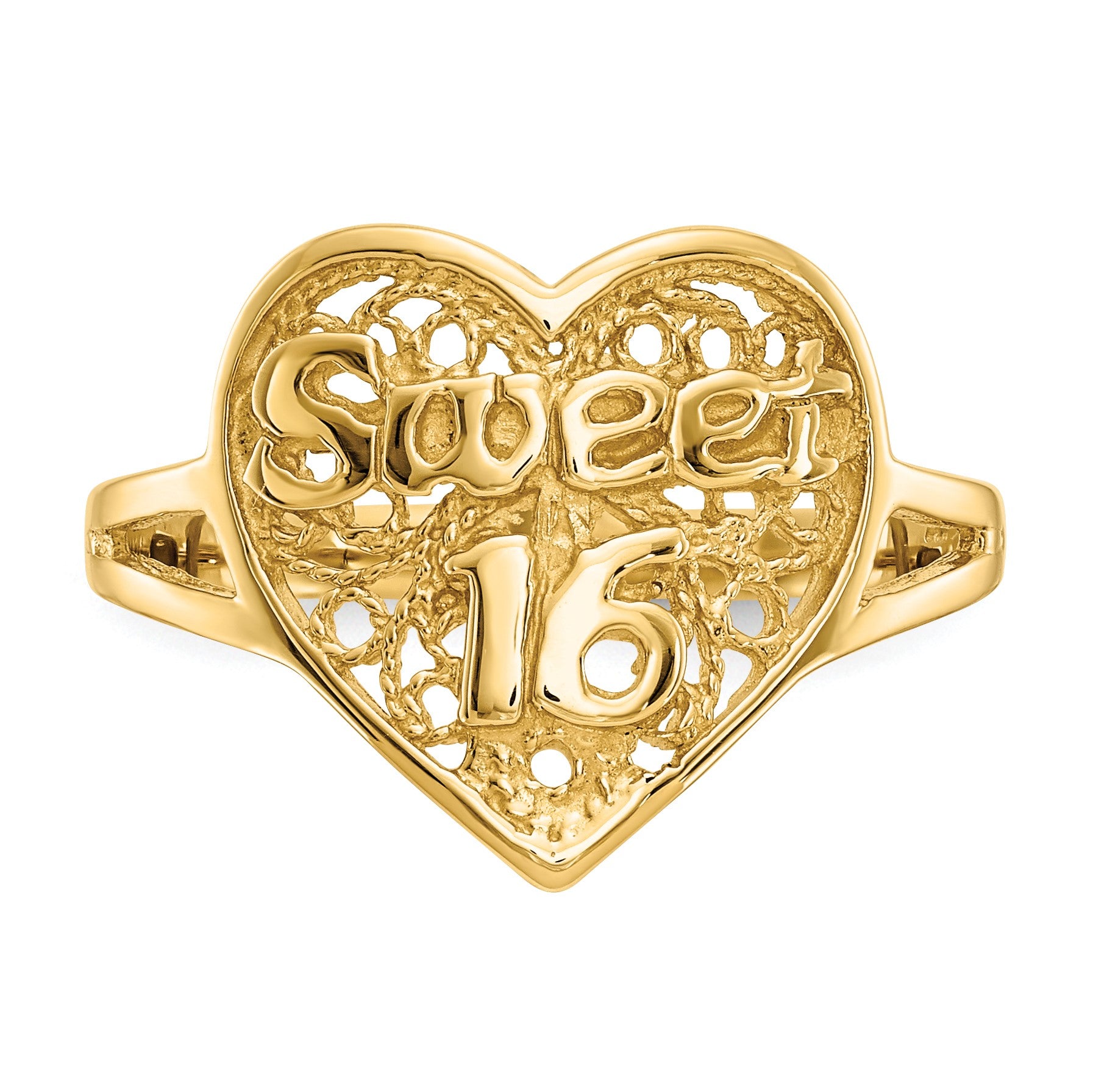 14k SWEET 16 Filigree Heart Ring