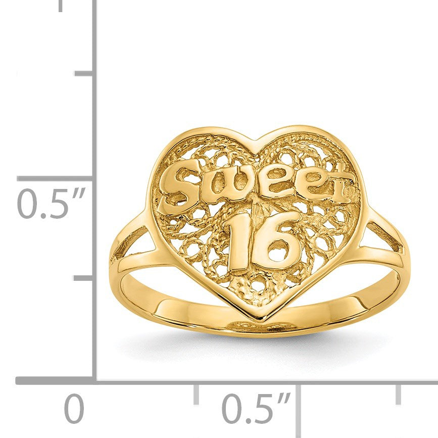 14k SWEET 16 Filigree Heart Ring