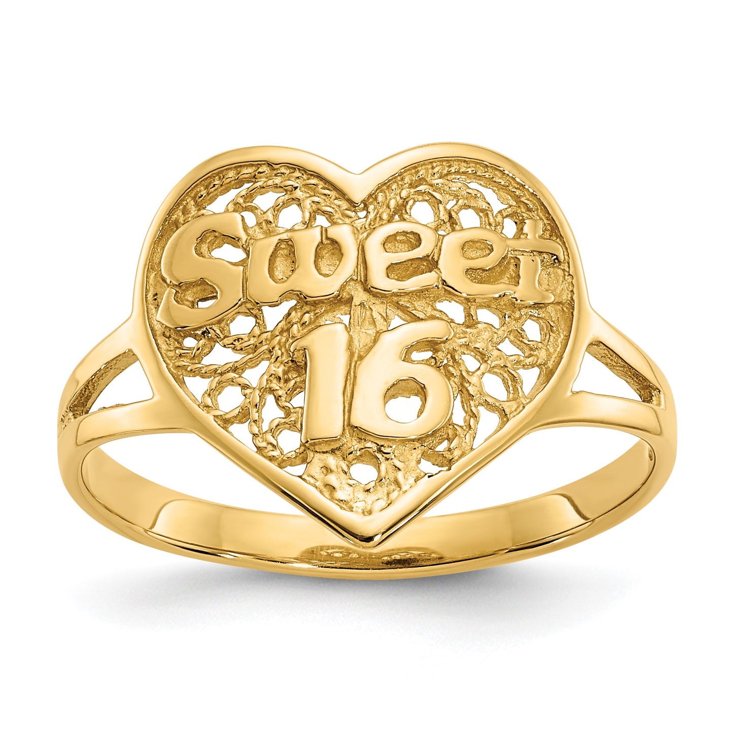 14k SWEET 16 Filigree Heart Ring