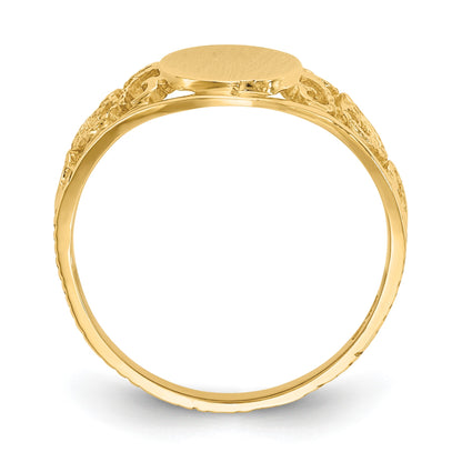 14k 7.5x8.5mm Oval Satin Open Back Filigree Signet Ring