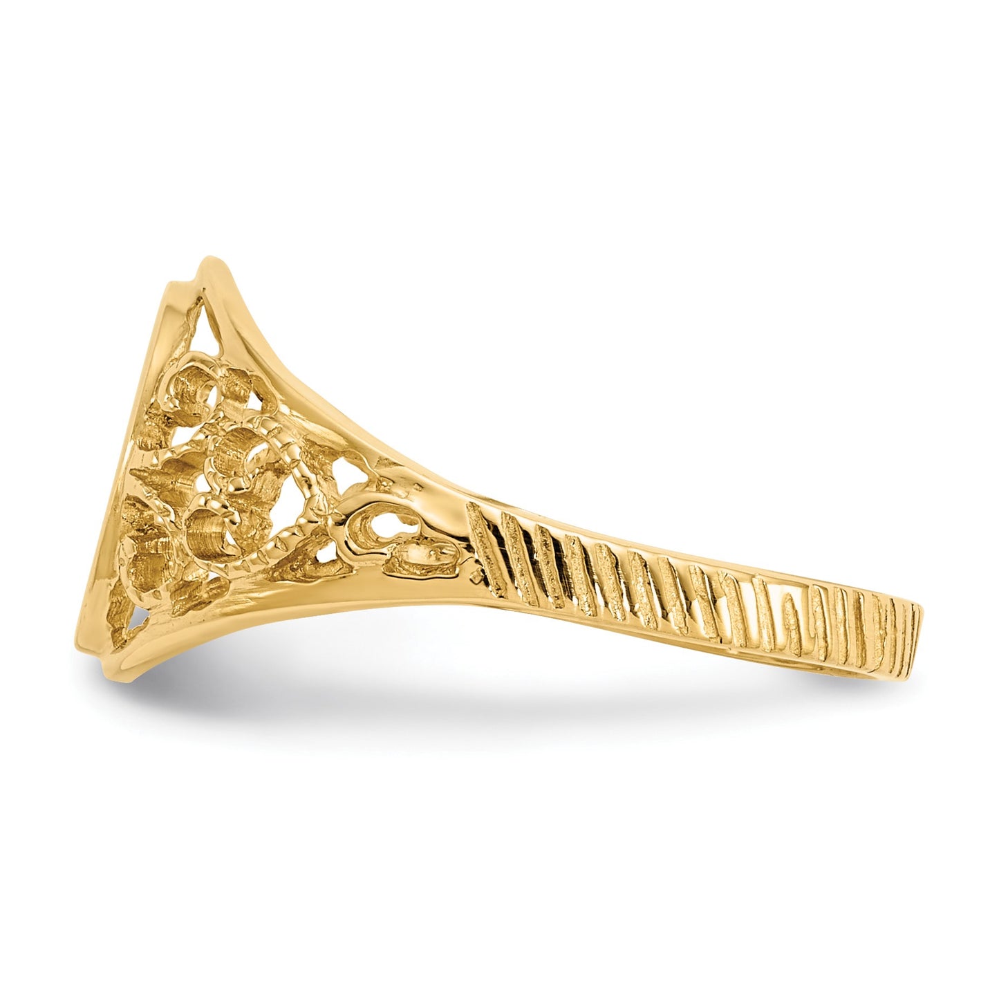 14k 7.5x8.5mm Oval Satin Open Back Filigree Signet Ring