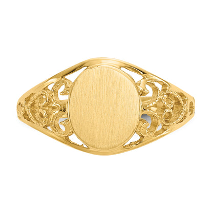 14k 7.5x8.5mm Oval Satin Open Back Filigree Signet Ring
