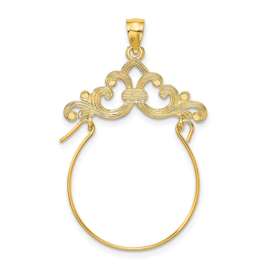 14K Fleur de Lis Scroll Framed Charm Holder Pendant