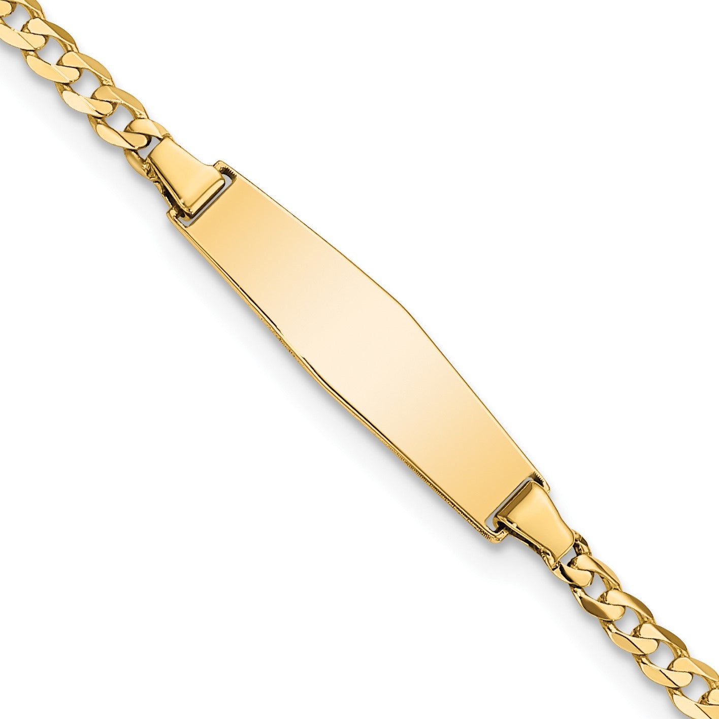 14k Polished Solid Chain/Solid Plate Curb Link Soft Diamond Shape 19.5x5.5mm Plate 6 inch Baby/Child ID Bracelet