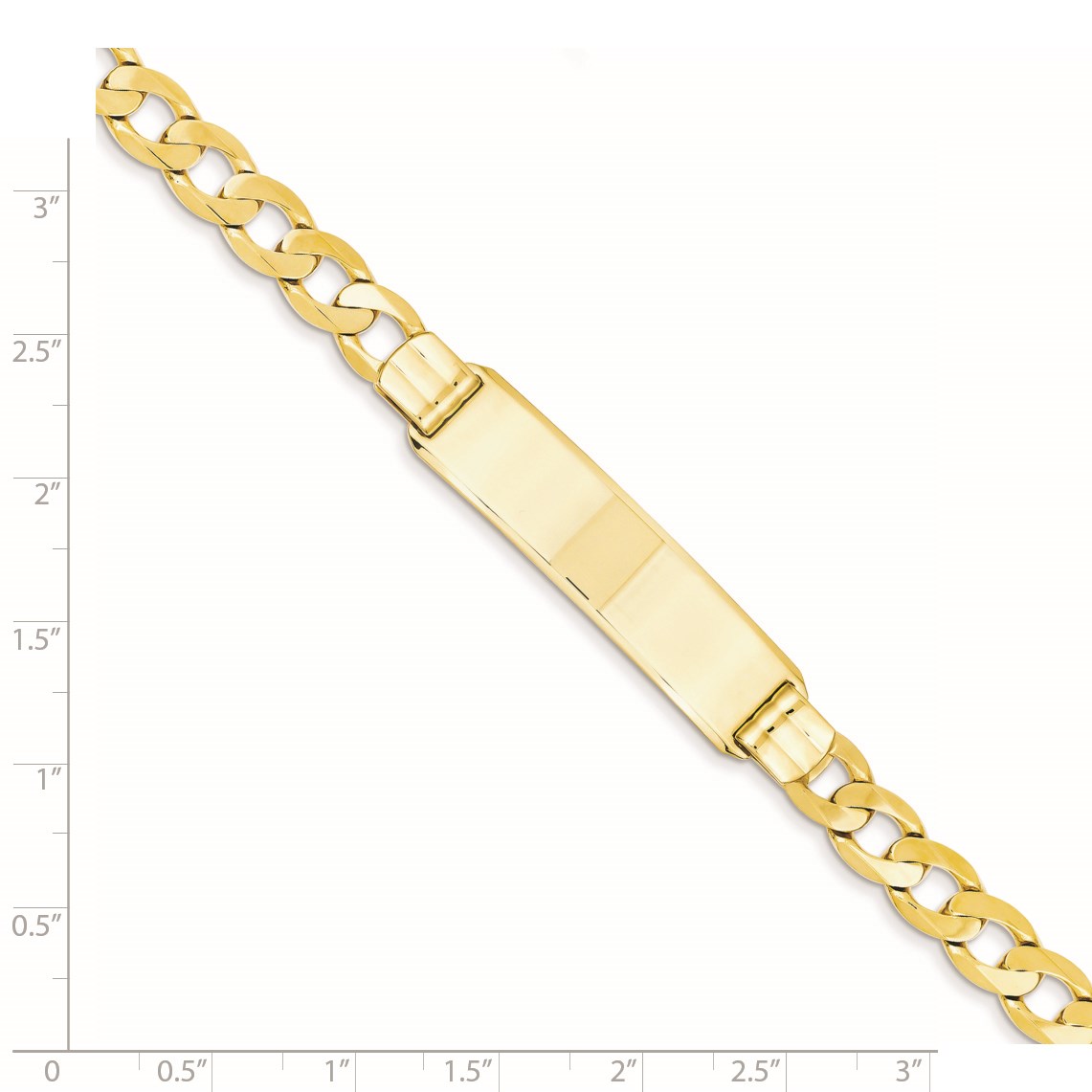 14k Polished Solid Chain/Solid Plate Curb Link 37x8mm Plate 8 inch ID Bracelet
