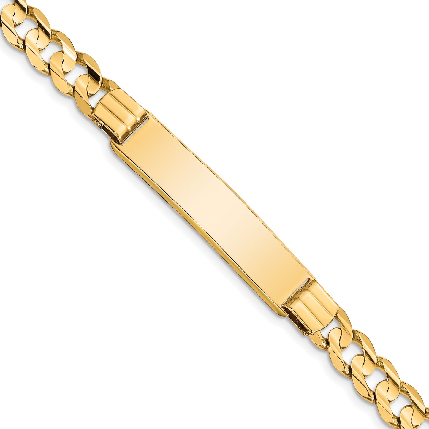 14k Polished Solid Chain/Solid Plate Curb Link 37x8mm Plate 8 inch ID Bracelet