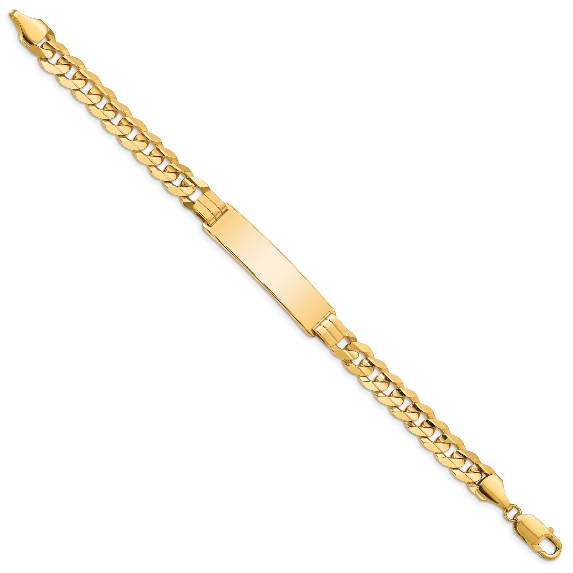 14k Polished Solid Chain/Solid Plate Curb Link 37x8.5mm Plate 8 inch ID Bracelet