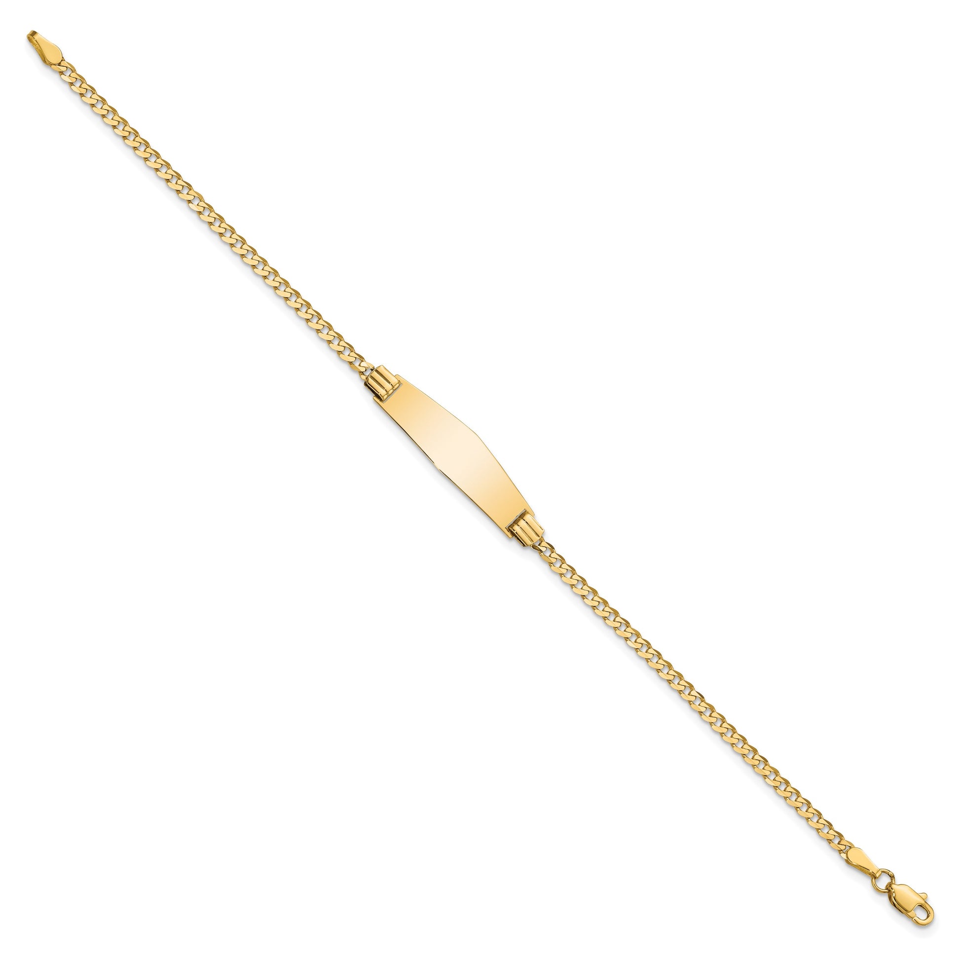 14k Polished Solid Chain/Solid Plate Curb Link Soft Diamond Shape 24.5x7.8mm Plate 7 inch ID Bracelet