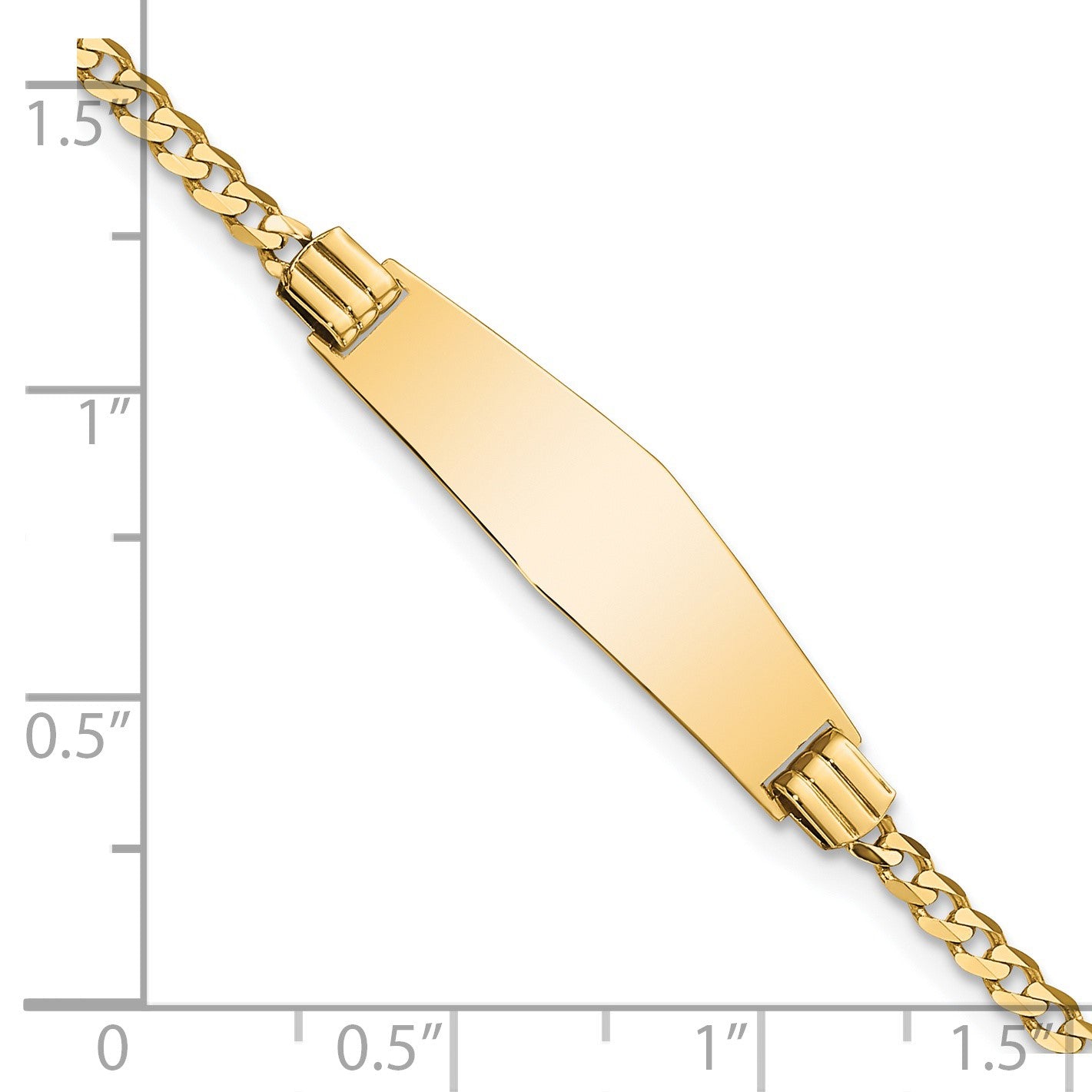 14k Polished Solid Chain/Solid Plate Curb Link Soft Diamond Shape 24.5x7.8mm Plate 7 inch ID Bracelet