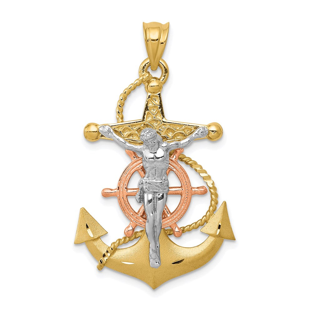 14k Tri-color Mariners Cross Pendant