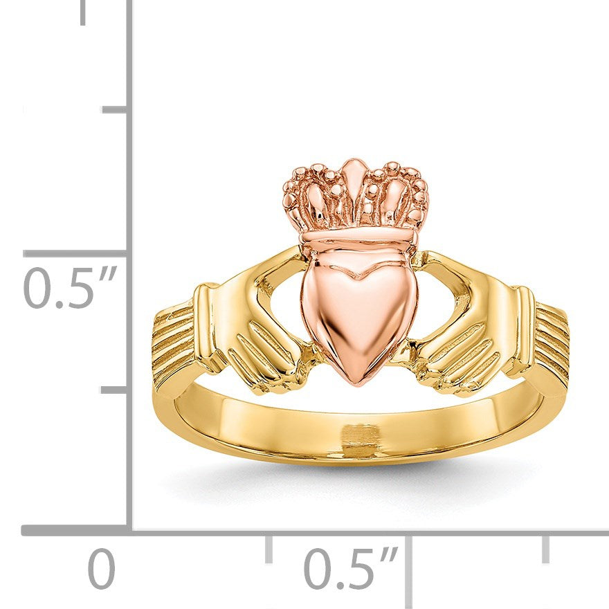 14k Two-tone Polished Claddagh Ring