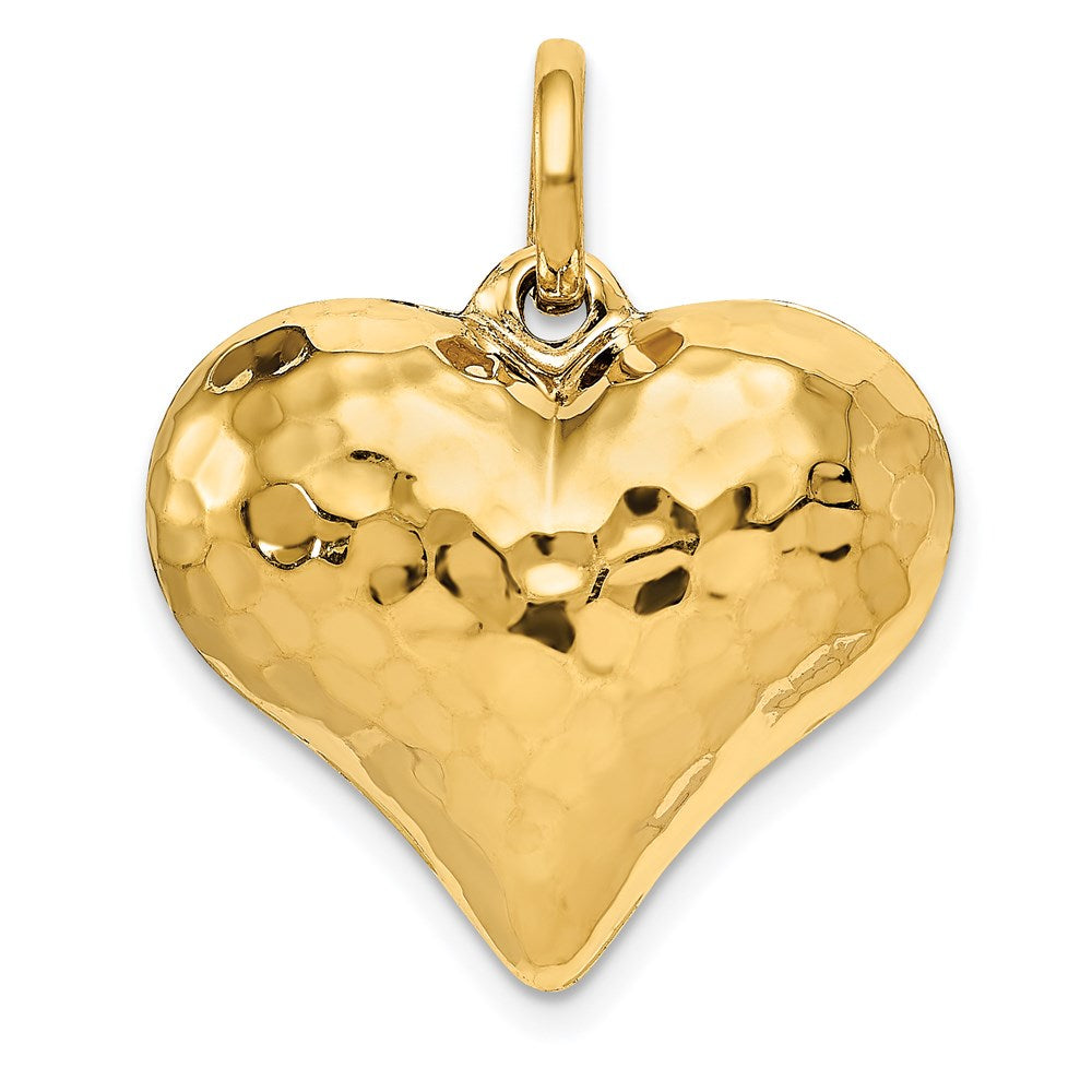 14K Polished and Hammered 3-D Heart Pendant