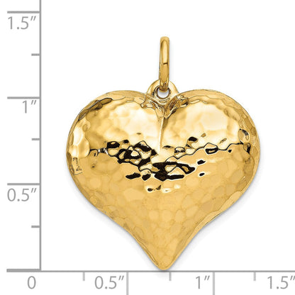 14K Polished and Hammered 3-D Heart Pendant