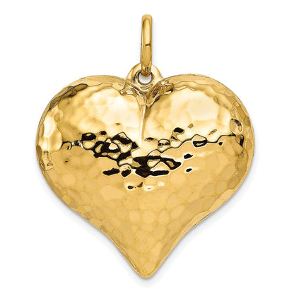 14K Polished and Hammered 3-D Heart Pendant