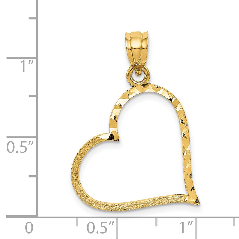 14K Satin Diamond-cut Crooked Heart Pendant