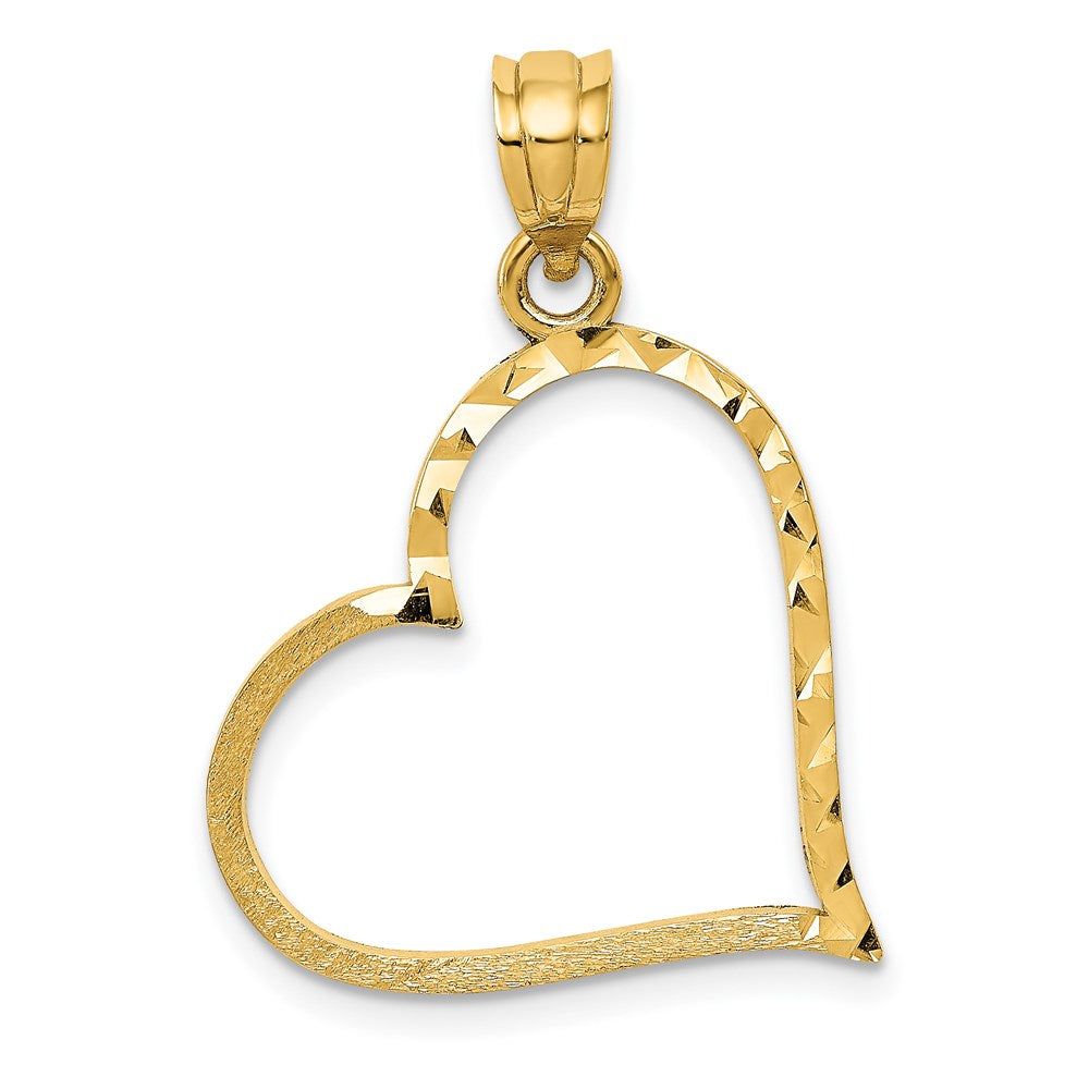 14K Satin Diamond-cut Crooked Heart Pendant