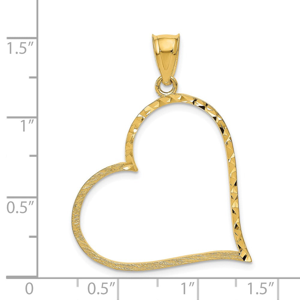 14K Satin Diamond-cut Crooked Heart Pendant