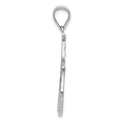 14k White Gold Solid Diamond-cut Reversible Heart Pendant