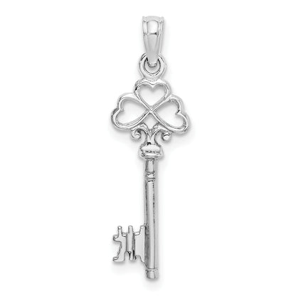 14K White Gold 3-D Hearts Key Charm