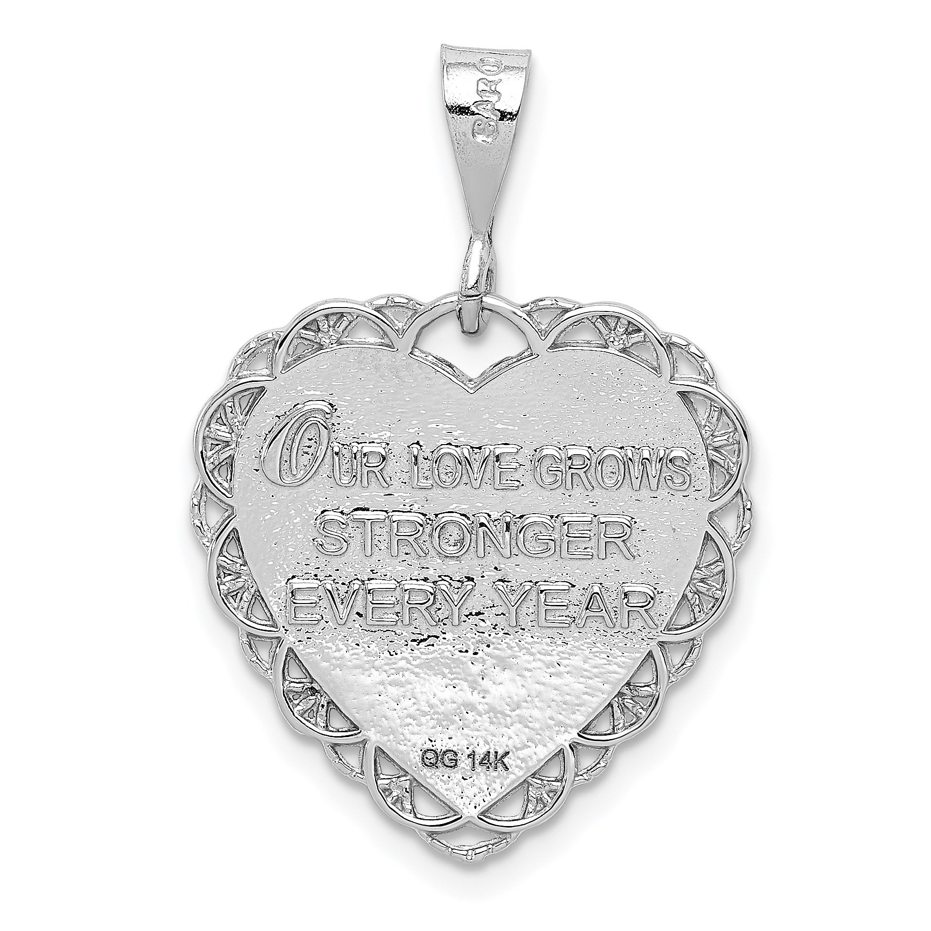14k White Gold Reversible 50th ANNIVERSARY / OUR LOVE GROWS STRONGER EVERY YEAR Charm